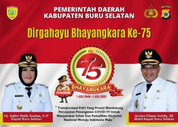 Bupati Dan Wakil Bupati Bursel Bersama Polres Pulau Buru Ikut Upacara HUT Bhayangkara ke-75 Secara Virtual