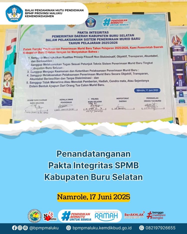 Pemerintah Kabupaten Bursel Tandatangani Pakta Integritas SPMB