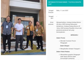Kuasa hukum Vichtor Sutheno dan Jhon Mattadattu Apresiasi Kinerja Pengadilan Negeri (PN) Ambon