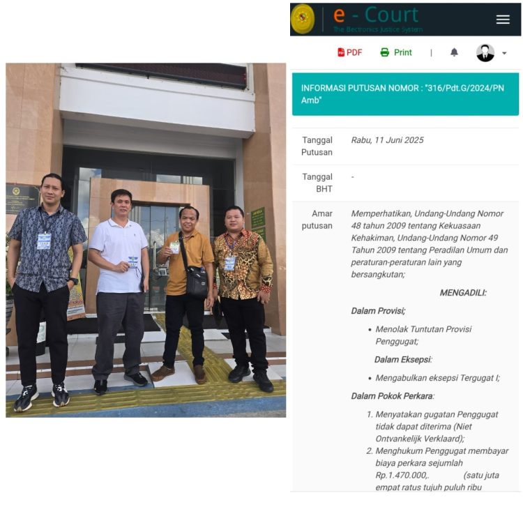 Kuasa hukum Vichtor Sutheno dan Jhon Mattadattu Apresiasi Kinerja Pengadilan Negeri (PN) Ambon