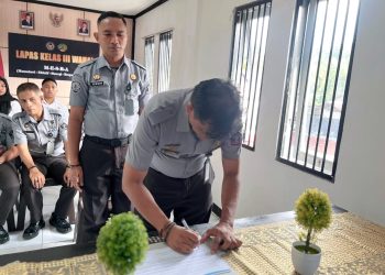 Disaksikan Dirjenpas, Lapas Wahai Teken ‘Komitmen Bersama Berantas Narkoba, Handphone dan Barang Terlarang’ Secara Virtual