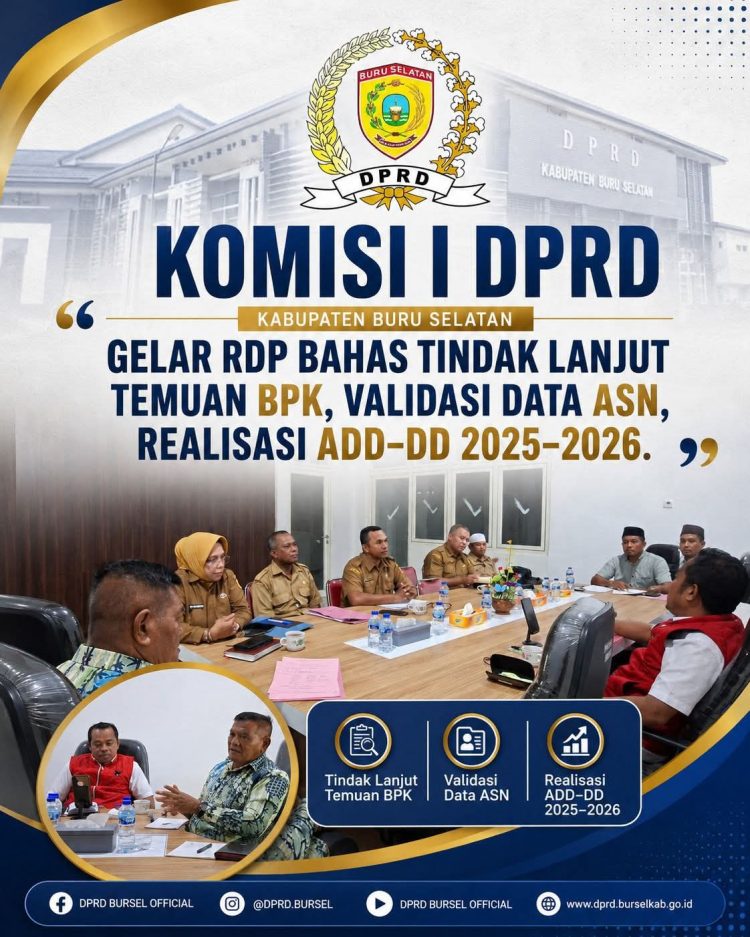 Komisi I DPRD Kabupaten Buru Selatan Gelar RDP Bahas Tindak Lanjut Temuan BPK, Validasi Data ASN, Realisasi ADD-DD 2025–2026
