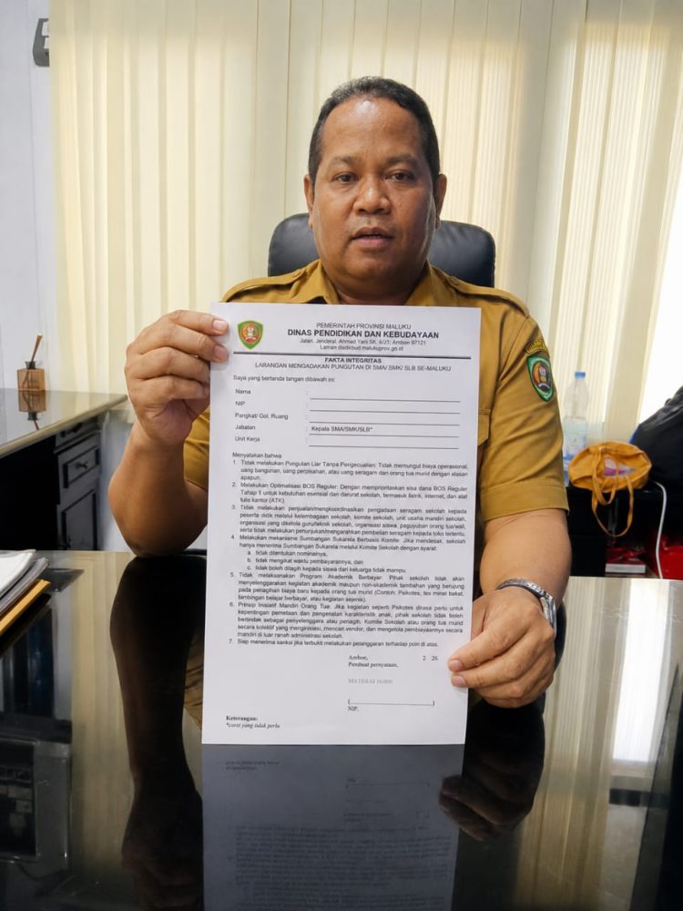 Jefikz Berhitu: Kadis Pendidikan Maluku Sudah Ambil Langkah Tegas Berantas Pungli Sekolah Sejak Sebelum Penerimaan Siswa Baru