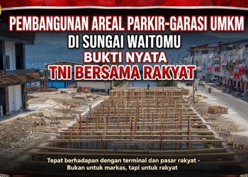 PEMBANGUNAN AREAL PARKIR-GARASI UMKM DI  SUNGAI WAITOMU – BUKTI NYATA TNI BERSAMA RAKYAT